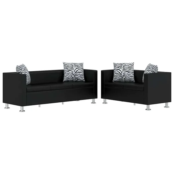 Jeu de canapé à 2 places et à 3 places Cuir synthétique Noir