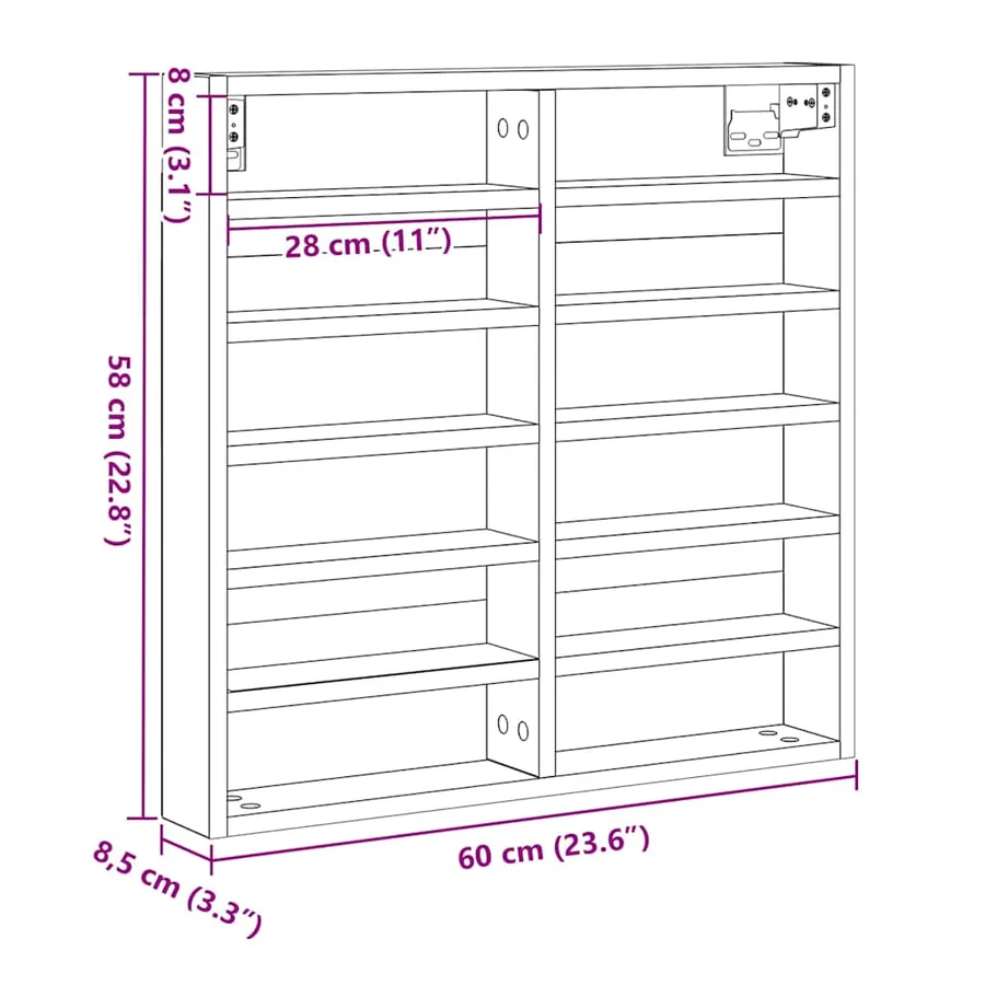 Vitrine Chêne noir 60 x 8,5 x 58 cm Bois d'ingénierie - 11