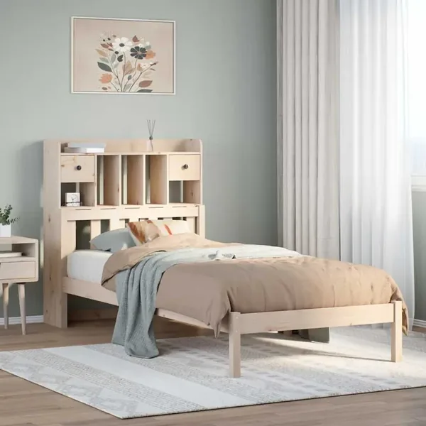 Lit bibliothèque sans matelas 75x190 cm bois de pin massif
