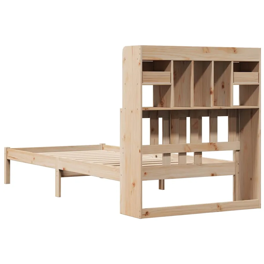 Lit bibliothèque sans matelas 75x190 cm bois de pin massif - 6