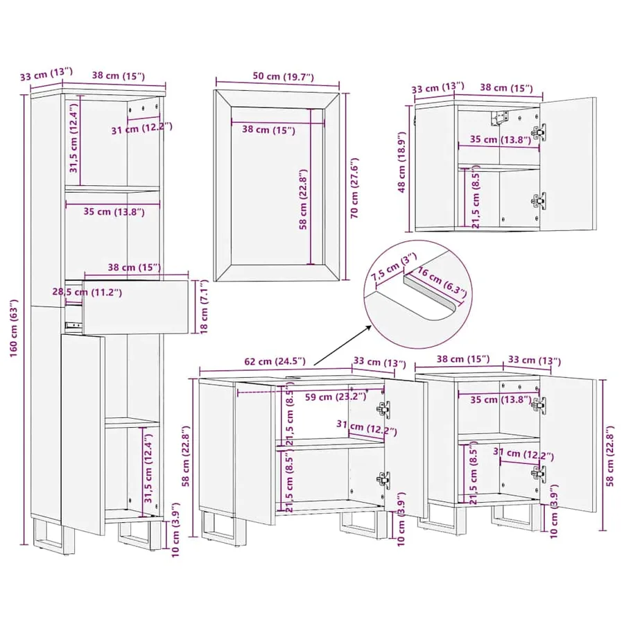 Ensemble de mobilier de salle de bain 5 pcs Brun Noyé - 18