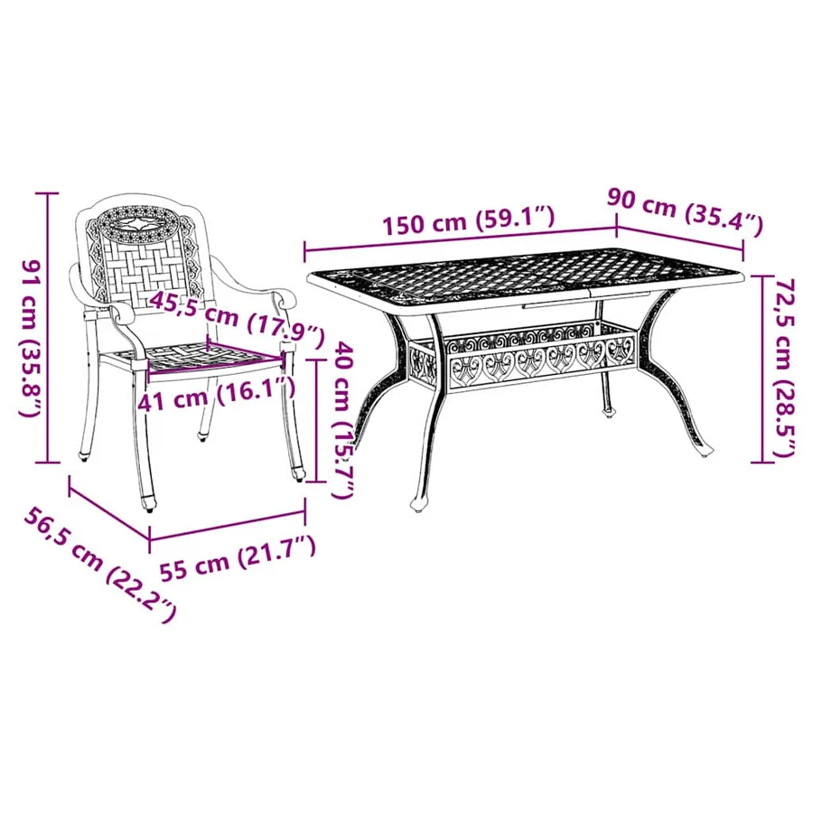 Ensemble de salle à manger pour jardin 7 pcs Bronze Aluminium - 13