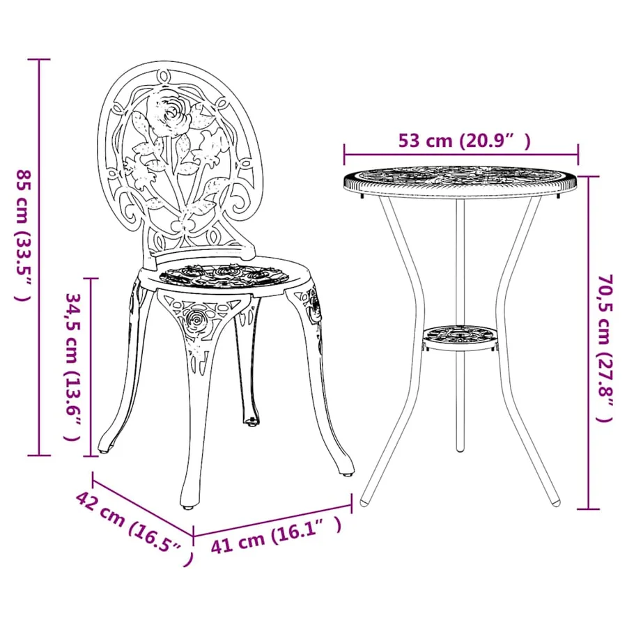 Ensemble bistro de jardin 3 pcs Noir Aluminium - 13