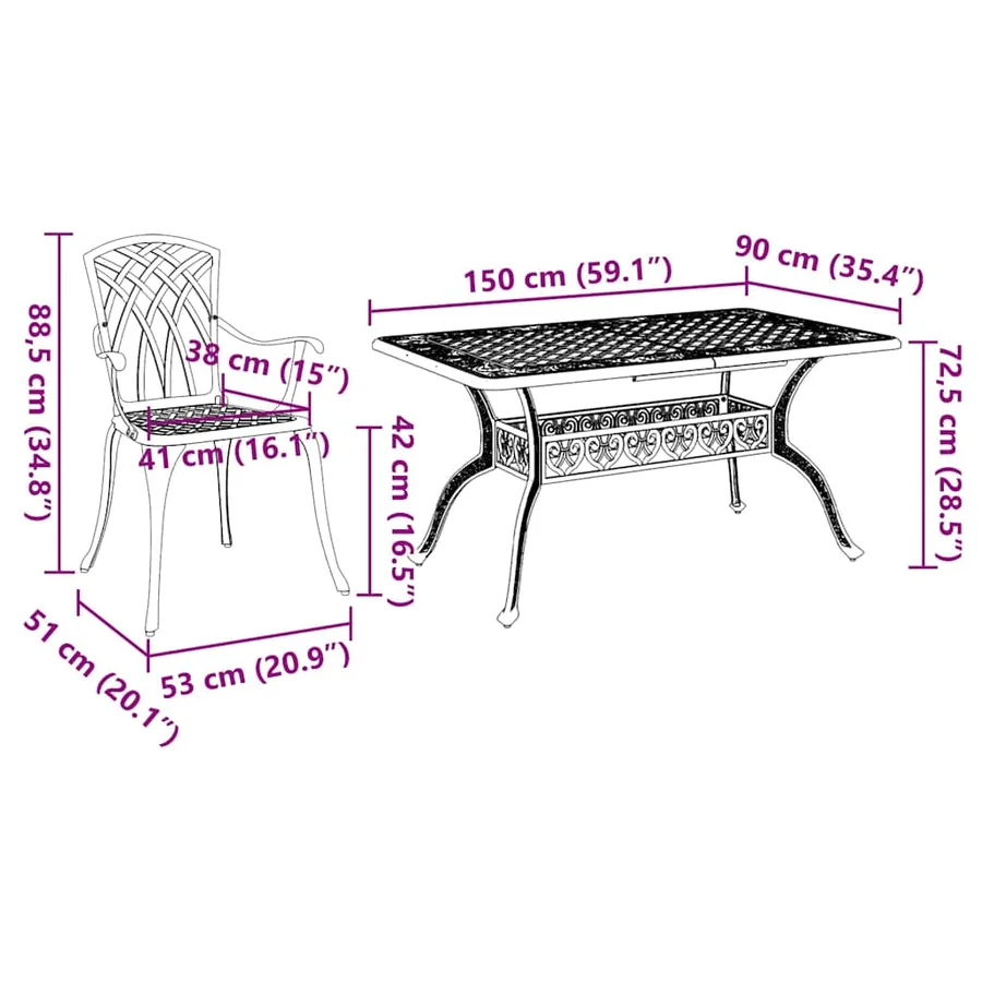 Ensemble de salle à manger pour jardin 5 pcs Bronze Aluminium - 13