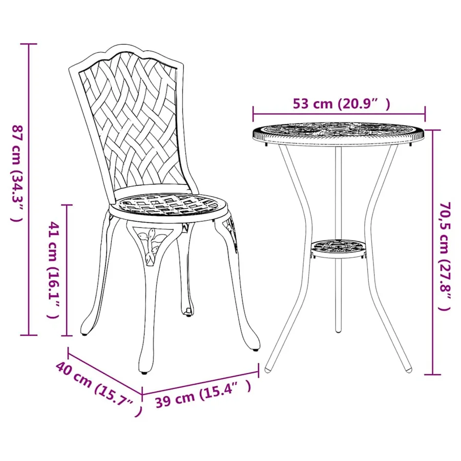 Ensemble bistro de jardin 3 pcs Noir Aluminium - 13