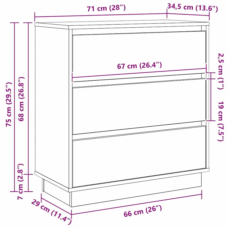 Cabinet de chevet avec tiroir Chêne Sonoma 71 x 34,5 x 75 cm - 15