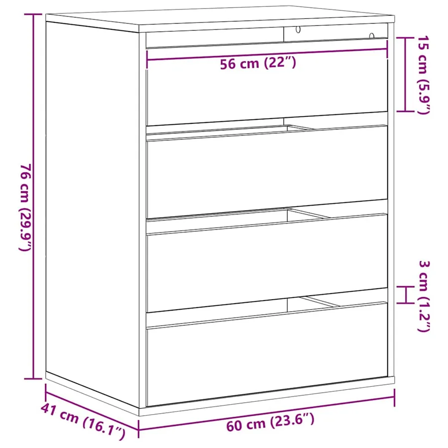 Armoire à tiroirs Noir 60 x 41 x 76 cm Bois d'ingénierie - 12