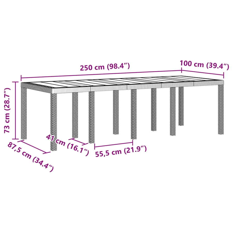 Table de Jardin Anthracite 250 x 100 x 73 cm polyrotin - 7