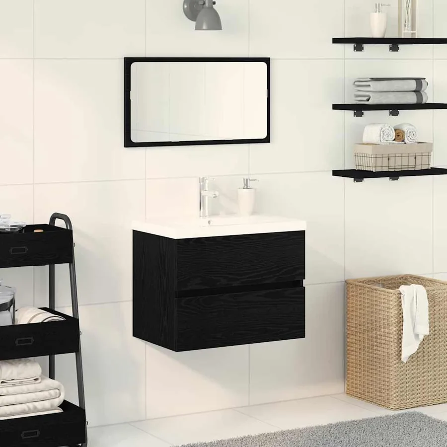 Meuble de Lavabo de Salle de Bain Chêne noir 60 x 39 x 62 cm
