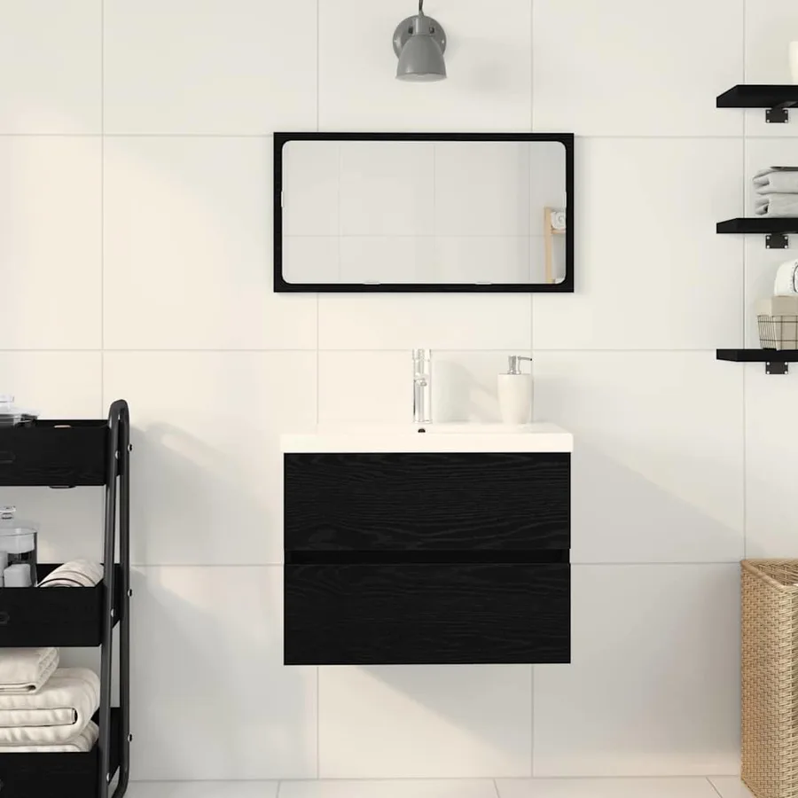 Meuble de Lavabo de Salle de Bain Chêne noir 60 x 39 x 62 cm - 4