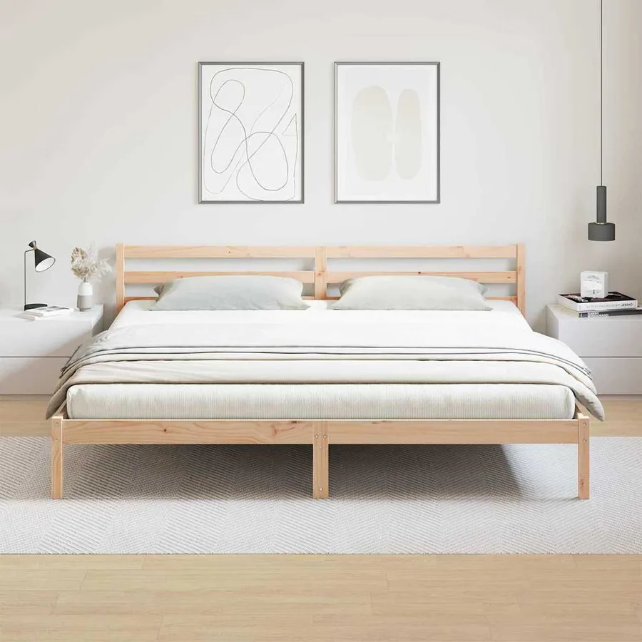 Cadre de lit Marron 225,5 x 185,5 x 69,5 cm Bois de Pin Massif - 4