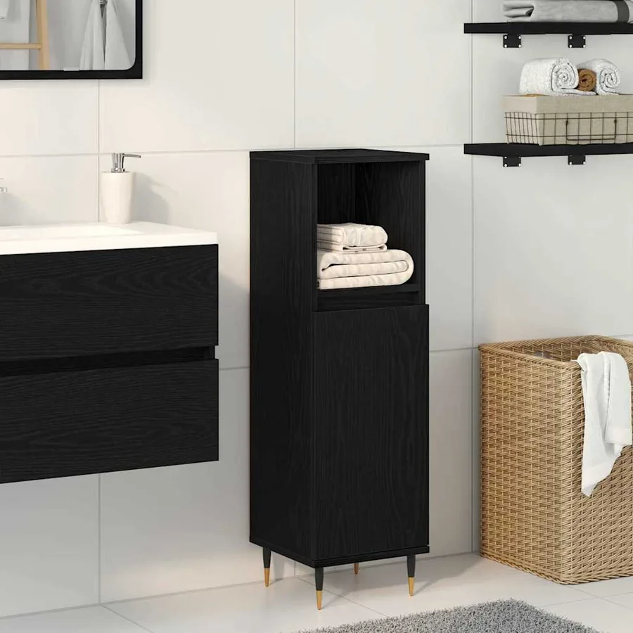 Cabinet de salle de bain avec porte Chêne noir 30 x 30 x 100 cm