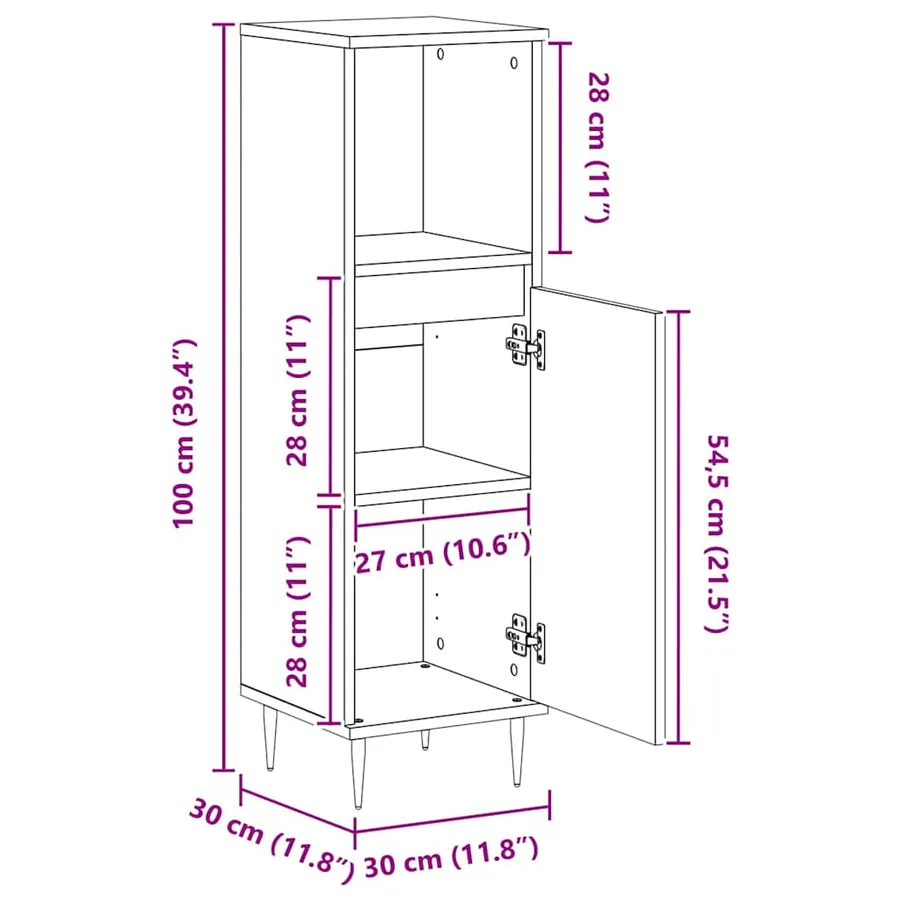 Cabinet de salle de bain avec porte Chêne noir 30 x 30 x 100 cm - 13