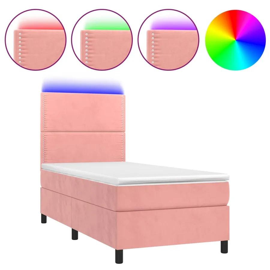 Sommier à lattes de lit matelas et LED Rose 100x200 cm Velours - 2