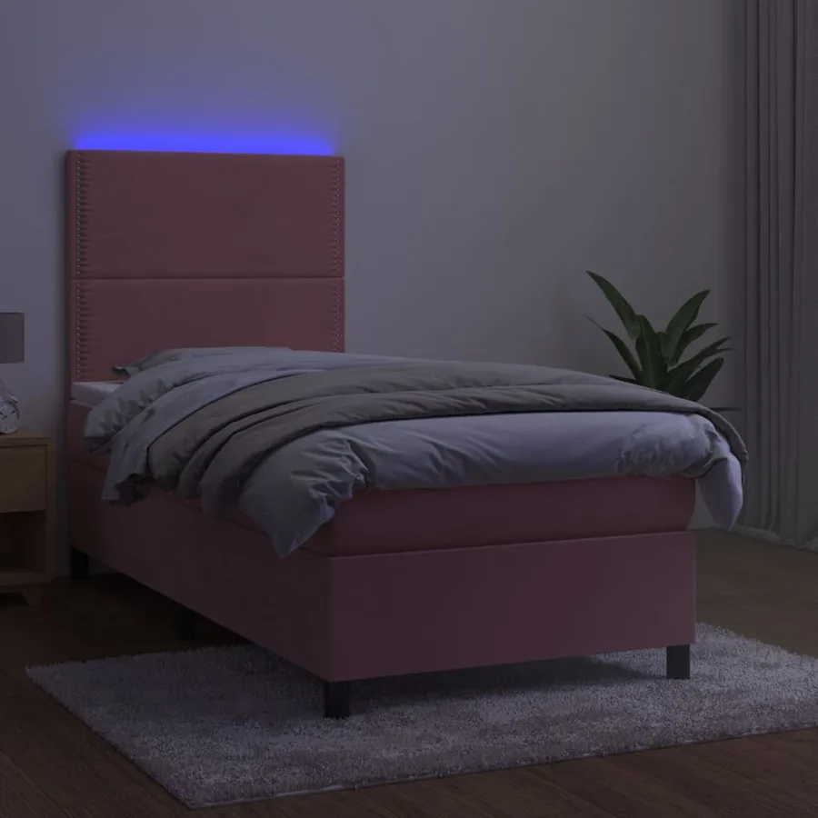 Sommier à lattes de lit matelas et LED Rose 100x200 cm Velours - 4