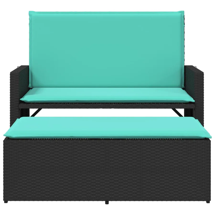 Banc de jardin avec coussins et repose-pieds noir résine tressée - 5