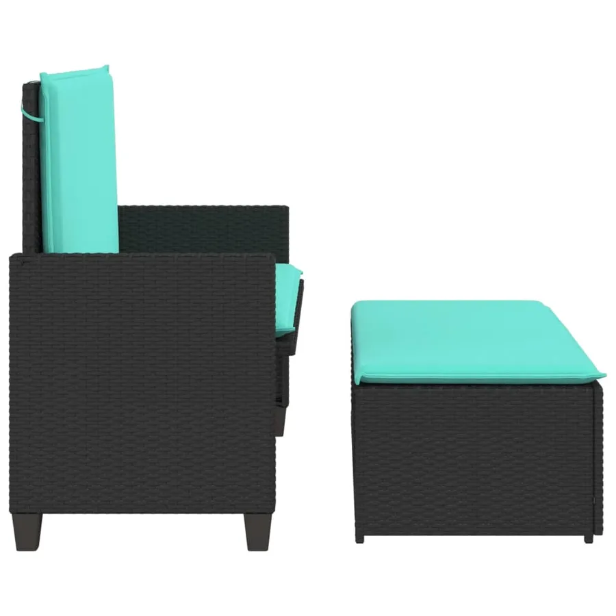 Banc de jardin avec coussins et repose-pieds noir résine tressée - 6