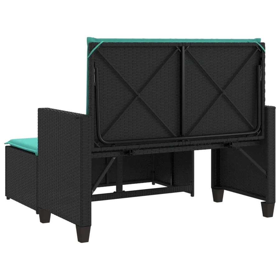 Banc de jardin avec coussins et repose-pieds noir résine tressée - 7