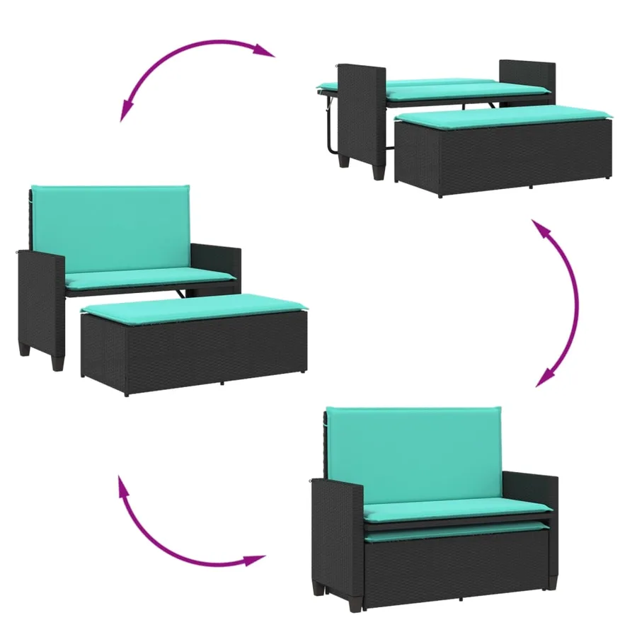 Banc de jardin avec coussins et repose-pieds noir résine tressée - 8