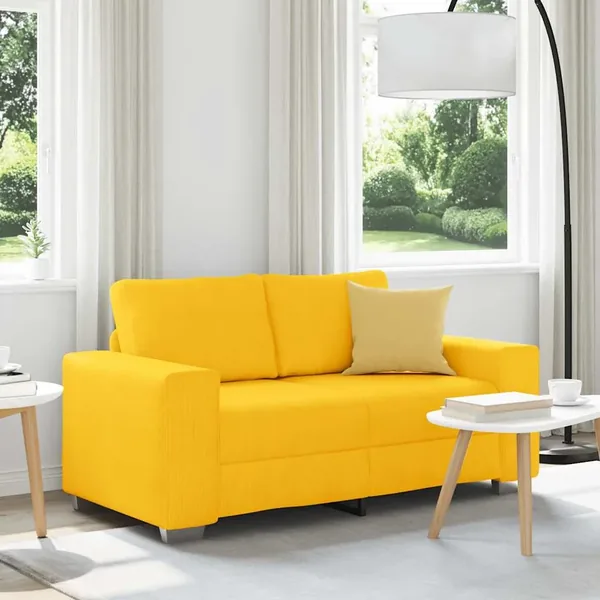 Canapé deux places jaune clair 160 x 77 x 82 cm en tissu velours côtelé