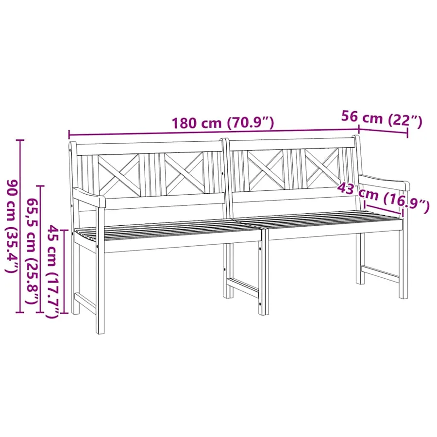 Banc extérieur Naturel 180 x 56 x 90 cm Bois d'Acacia Massif - 10
