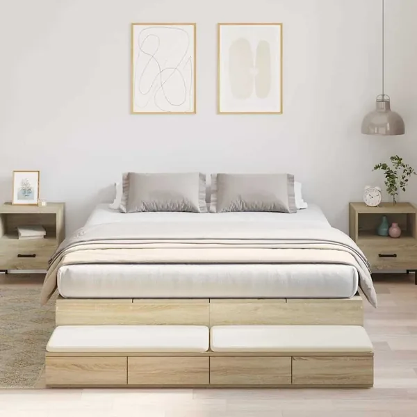 Cadre de lit avec rangement avec tiroir Chêne Sonoma 140 cm