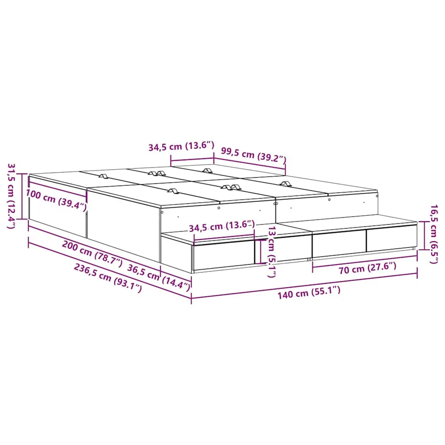 Cadre de lit avec rangement avec tiroir Chêne Sonoma 140 cm - 12