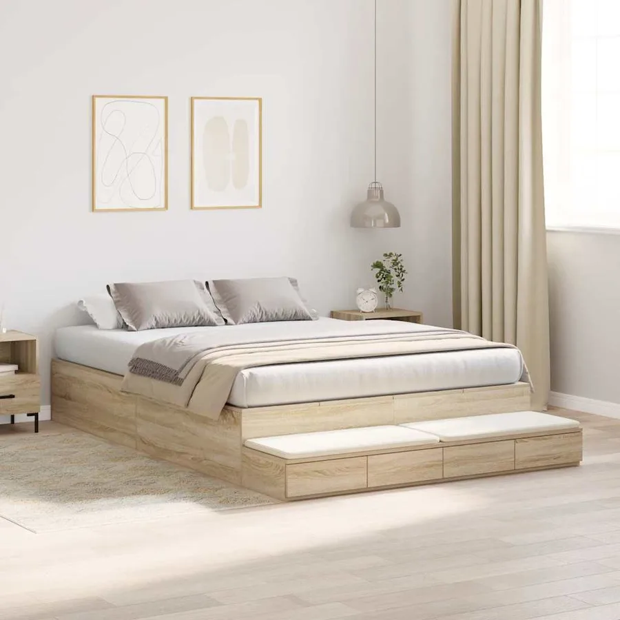 Cadre de lit avec rangement avec tiroir Chêne Sonoma 140 cm - 5