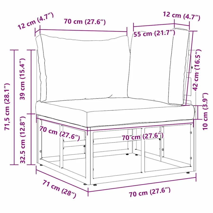 Mobilier de jardin Noir et anthracite 71,5 x 71,5 x 71 cm Métal - 11