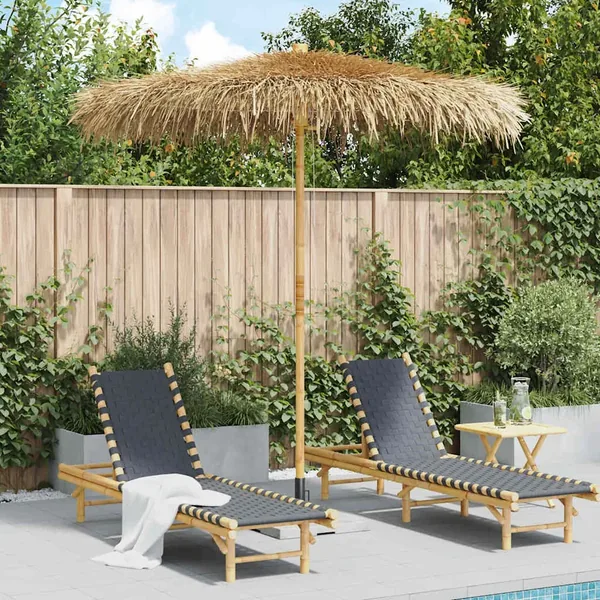 Parasol Tiki avec toile en feuille de bananier 240 cm en bambou