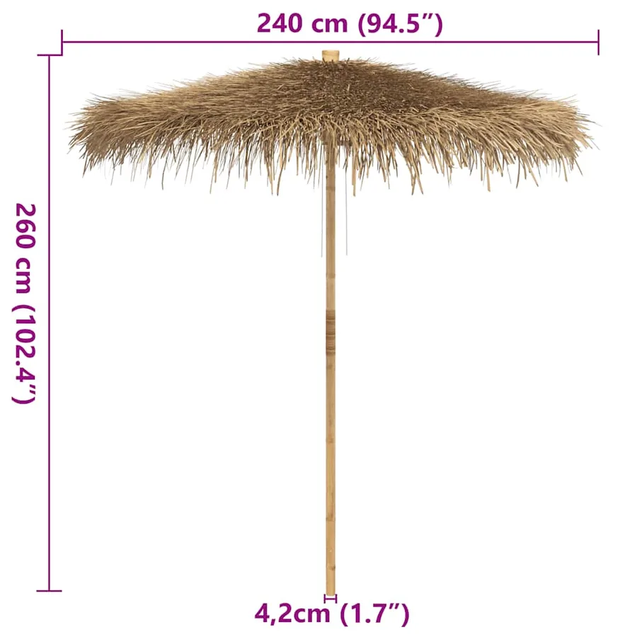 Parasol Tiki avec toile en feuille de bananier 240 cm en bambou - 12