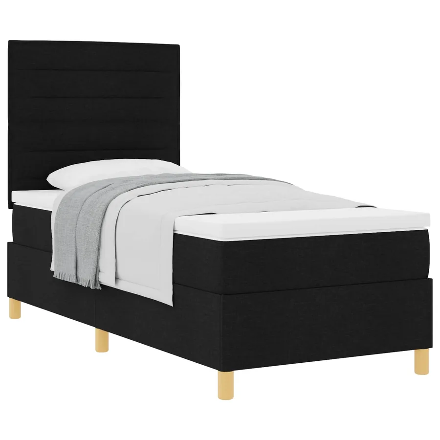 Lit à ressorts avec matelas Noir 100 x 200 cm tissu - 2