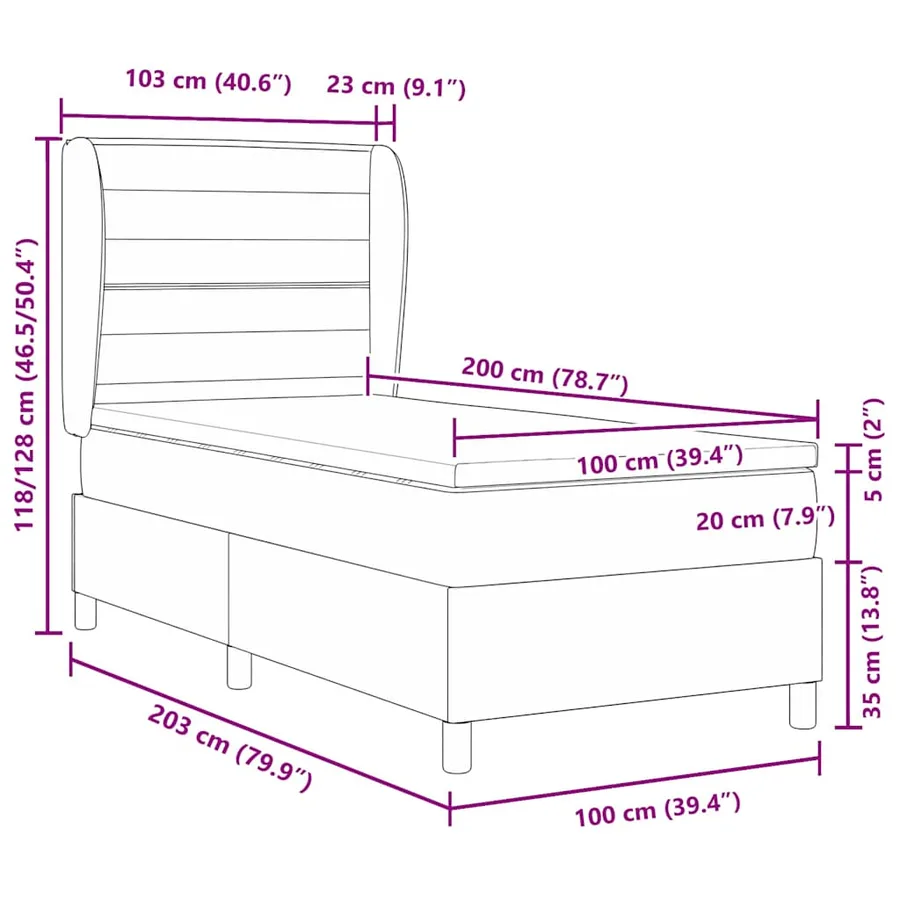 Lit à ressorts avec matelas Noir 200 x 100 cm tissu - 10