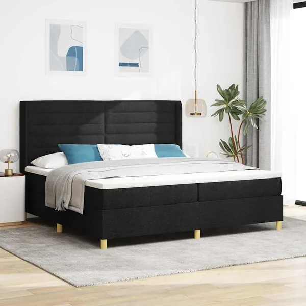 Lit à ressorts avec matelas avec LED Noir 200 x 200 cm tissu