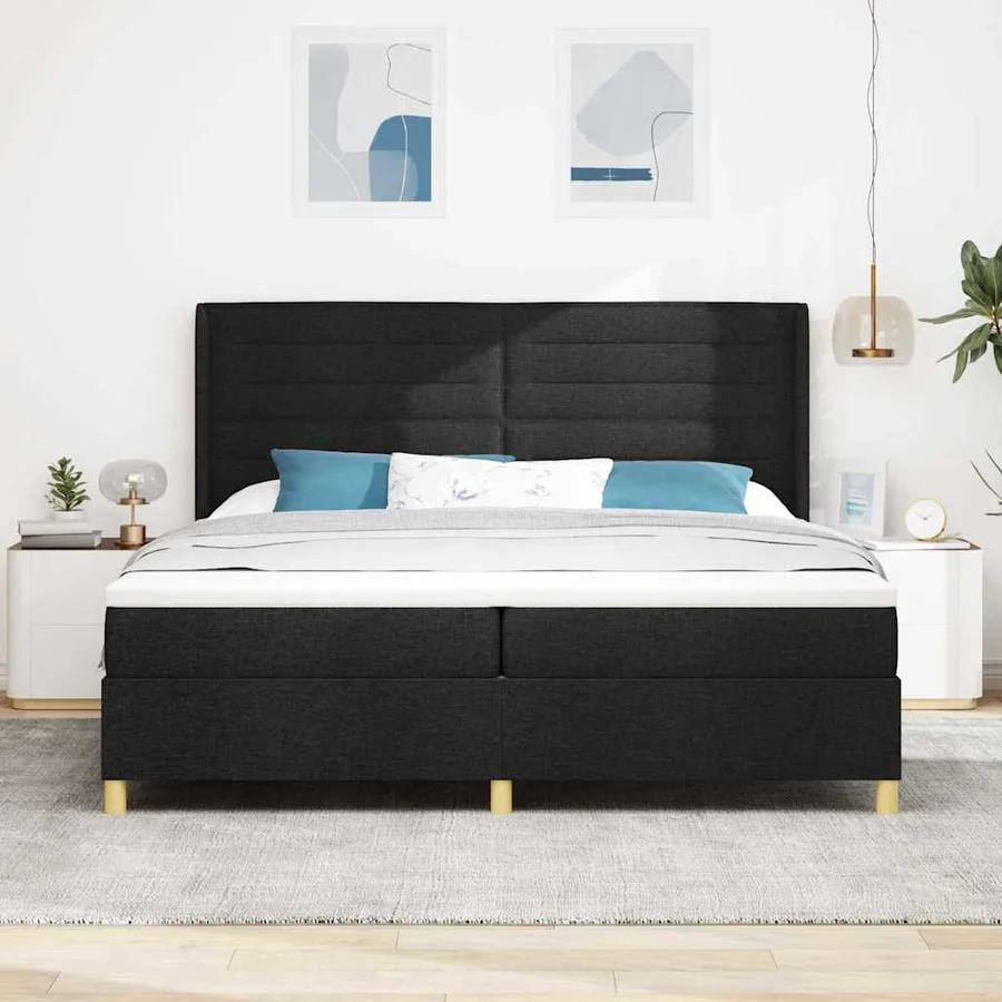 Lit à ressorts avec matelas avec LED Noir 200 x 200 cm tissu - 4