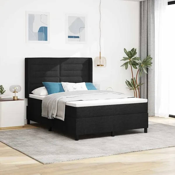 Lit à ressort LED avec matelas Noir 160 x 200 cm tissu