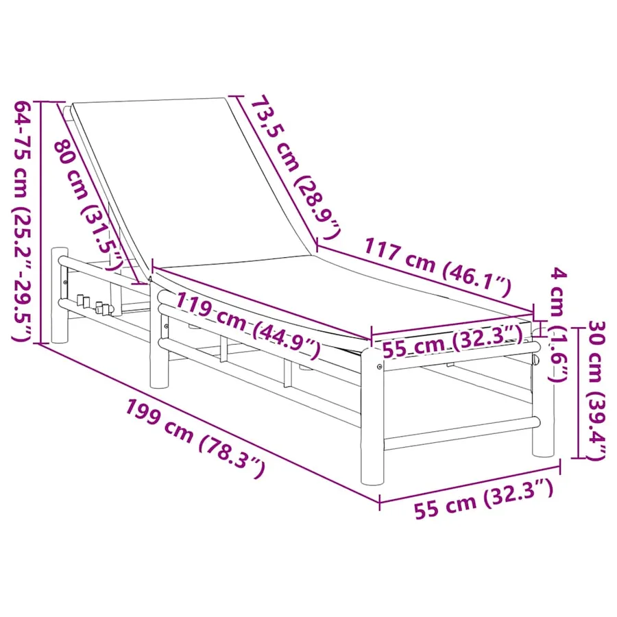 Transat avec coussins 55 x 199 x 30 cm en bambou - 10