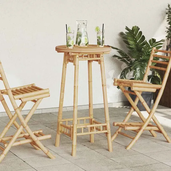 Table de bar d'extérieur ronde en bambou Ø55x100 cm