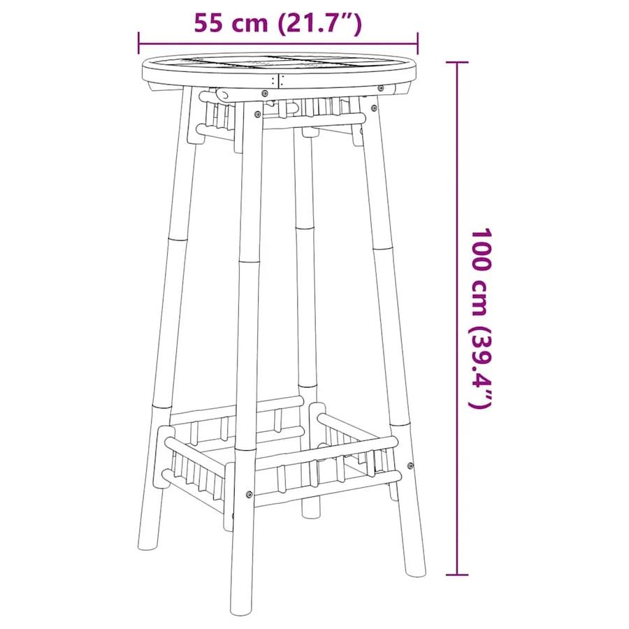 Table de bar d'extérieur ronde en bambou Ø55x100 cm - 11