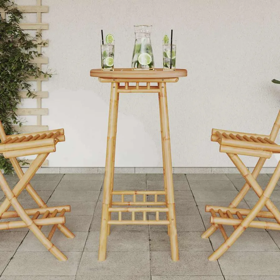 Table de bar d'extérieur ronde en bambou Ø55x100 cm - 3