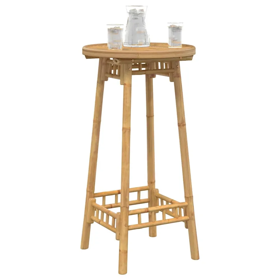 Table de bar d'extérieur ronde en bambou Ø55x100 cm - 4