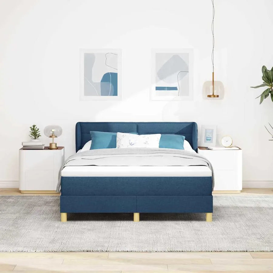 Lit à ressorts avec matelas Bleu 140 x 190 cm tissu - 3
