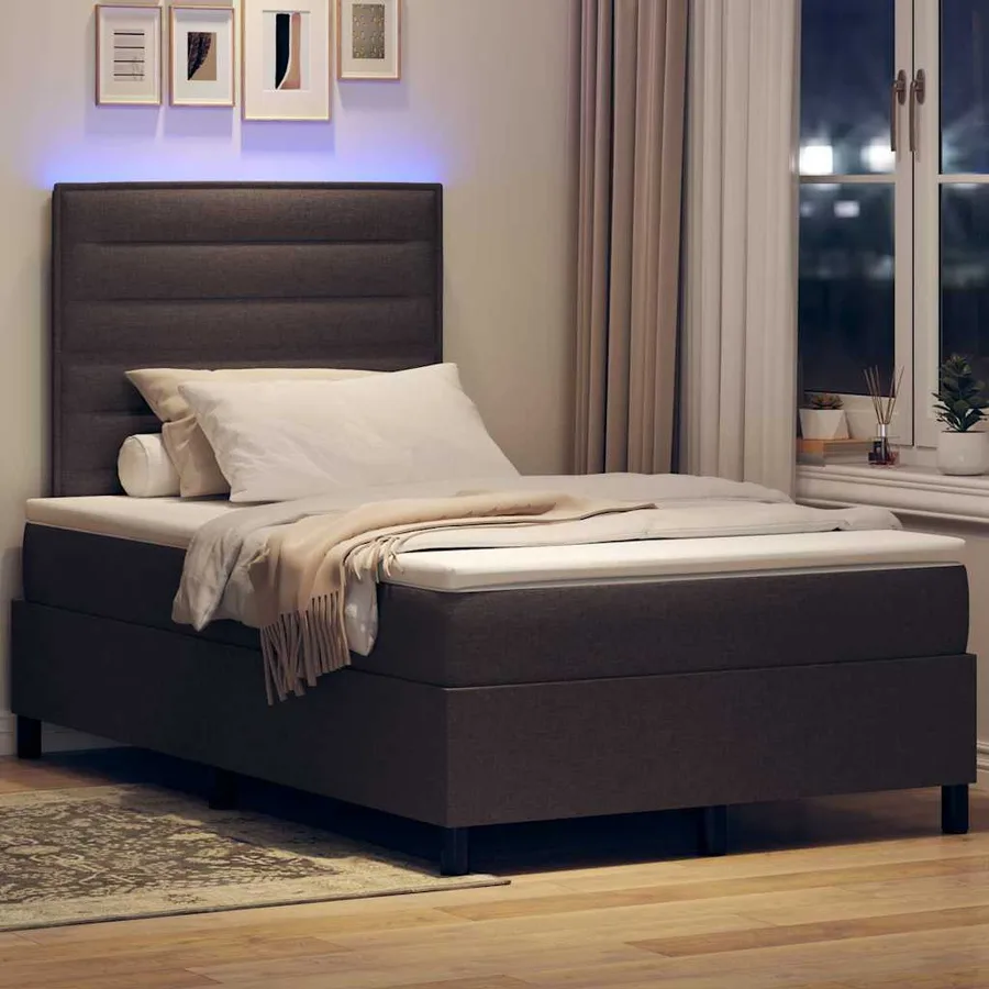 Lit à ressorts avec matelas Marron foncé 120 x 200 cm tissu - 5