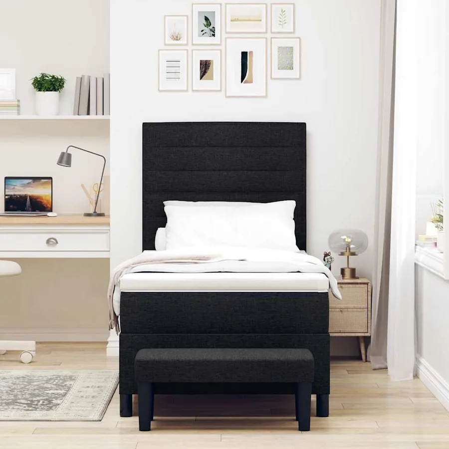 Lit à ressorts avec coussin Noir 90 x 200 cm tissu - 3