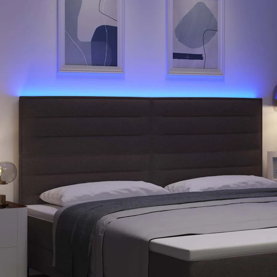 Tête de lit LED avec bandes LED Marron foncé 200 cm tissu - 5