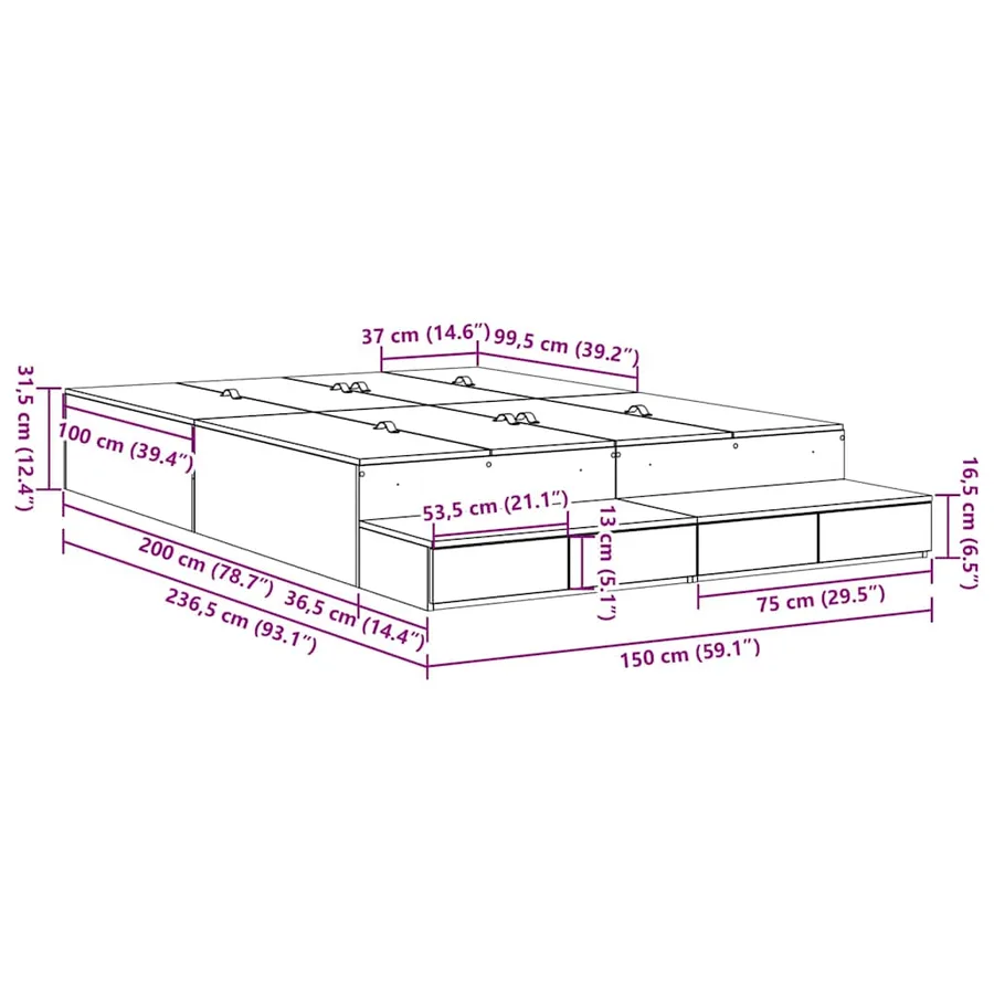 Cadre de lit avec rangement avec tiroir Chêne Sonoma 150 cm - 9