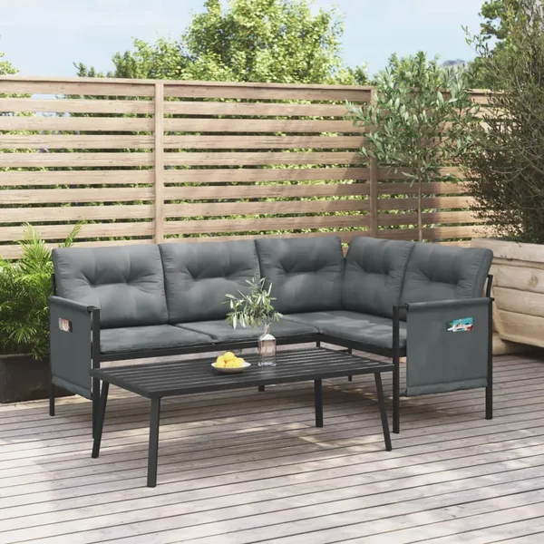 Canapé d'angle de jardin anthracite acier et textilène