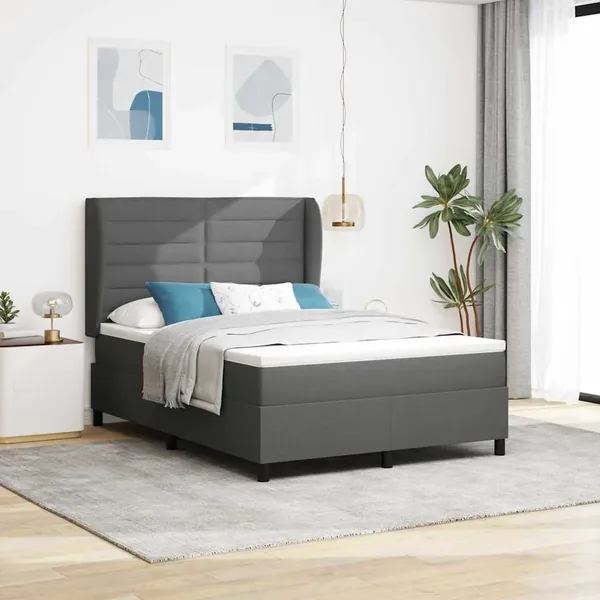 Lit à ressorts avec matelas Gris foncé 160 x 200 cm tissu