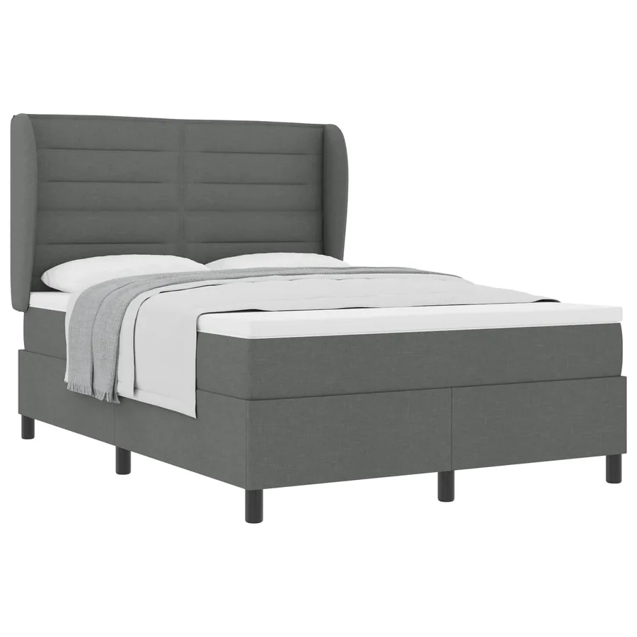 Lit à ressorts avec matelas Gris foncé 160 x 200 cm tissu - 2