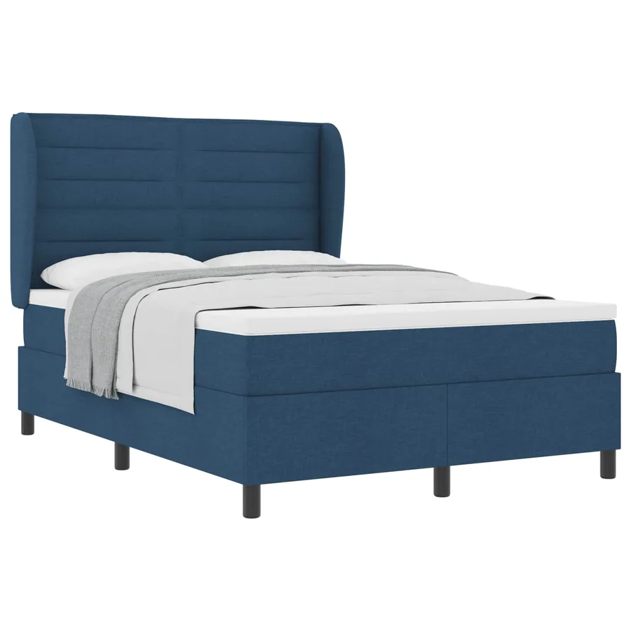 Lit à ressorts avec matelas Bleu 140 x 190 cm tissu - 2